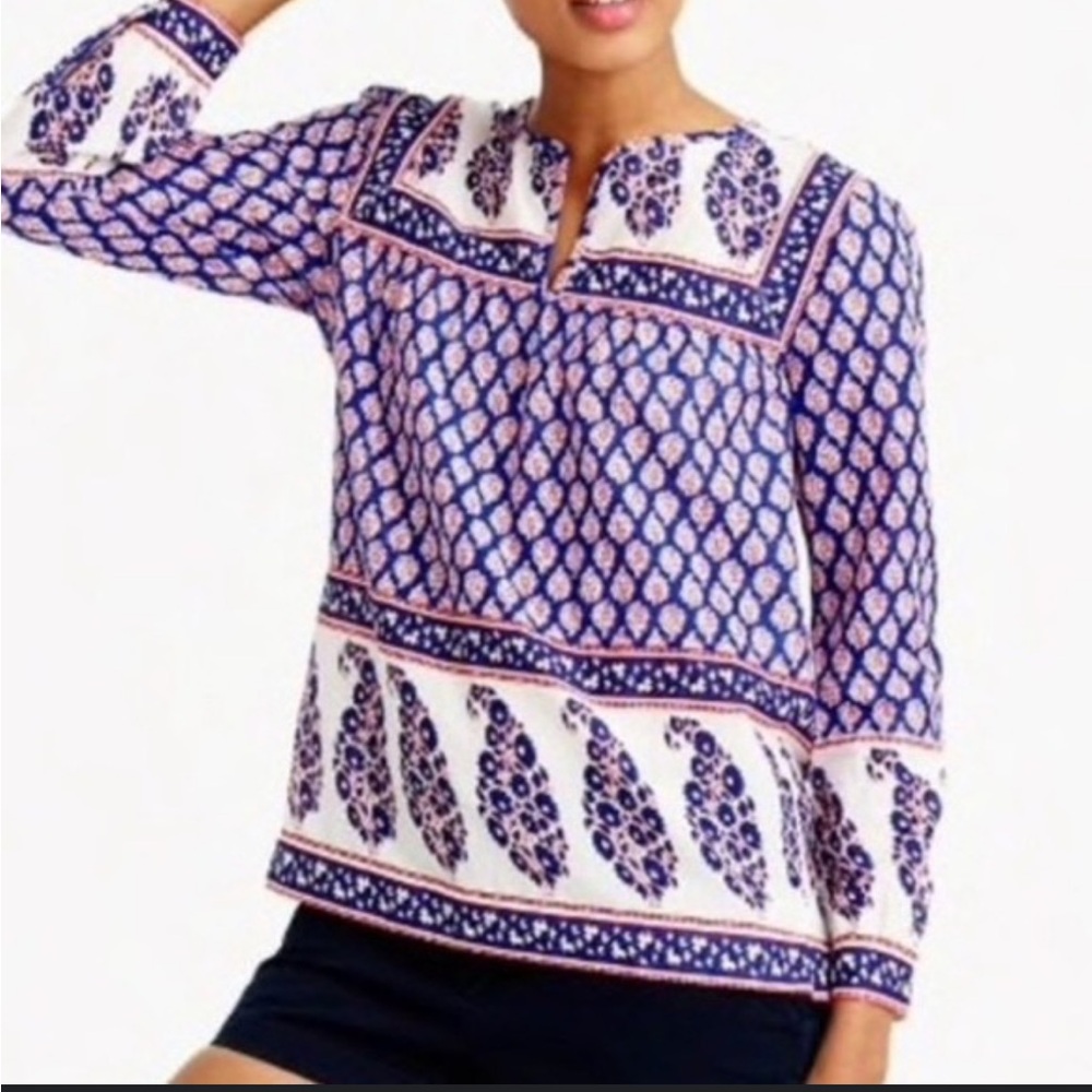 J. Crew‎ Womens Boho Mixed Paisley Print Tunic Blouse Cotton 0